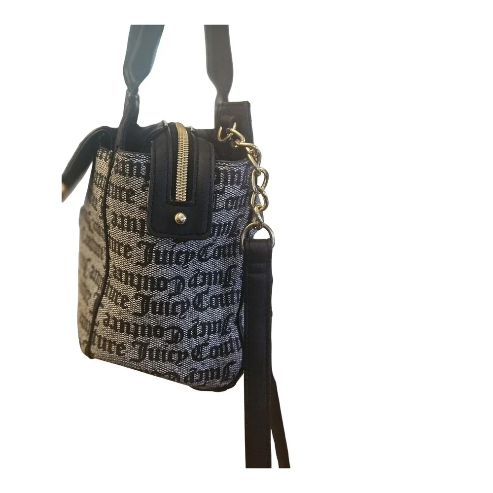 Juicy Couture Monogram Satchel Crossbody Bag with Heart Coin Purse Black Grey